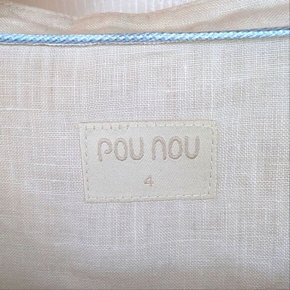 Pou Nou Spain Linen Blouse Short Sleeve Cream 4 - Picture 3 of 10